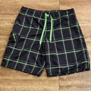 Op Men's Plaid Board Shorts Swim Trunks Mesh Lined Drawstring Waist 38